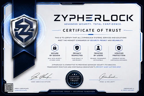ZypherLock security certificate ZR-UK17392